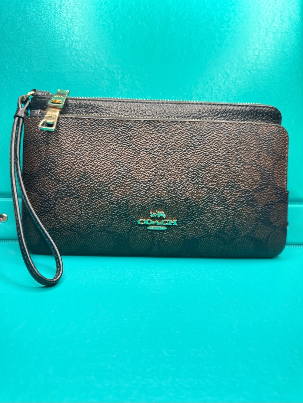 COACH Double Zip Wallet Wristlet CX161 🤎🖤